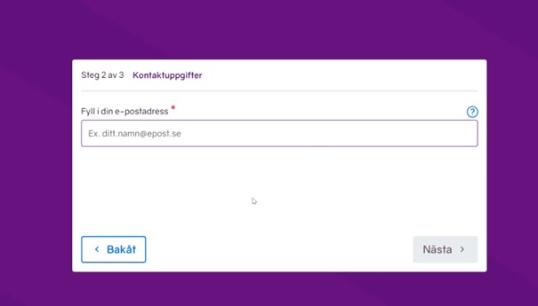 Skärmbild som visar registreringsflödet på minPension, steg 2 av 3: Kontaktuppgifter.