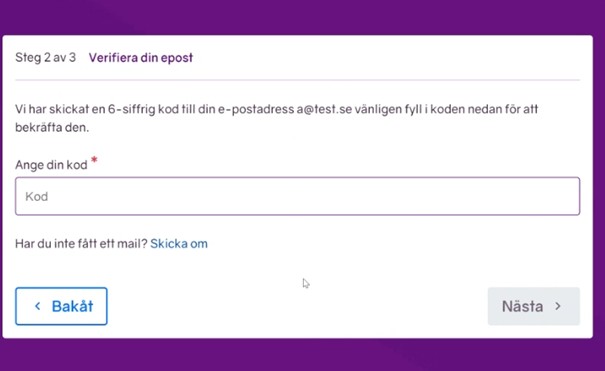 Skärmbild från registreringsflödet på minPension - verifiera din e-post